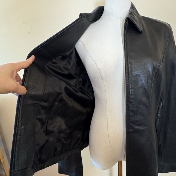 Vintage Nine West Soft Leather Jacket Women's Medium Zip Front Pockets Black - Picture 5 of 8